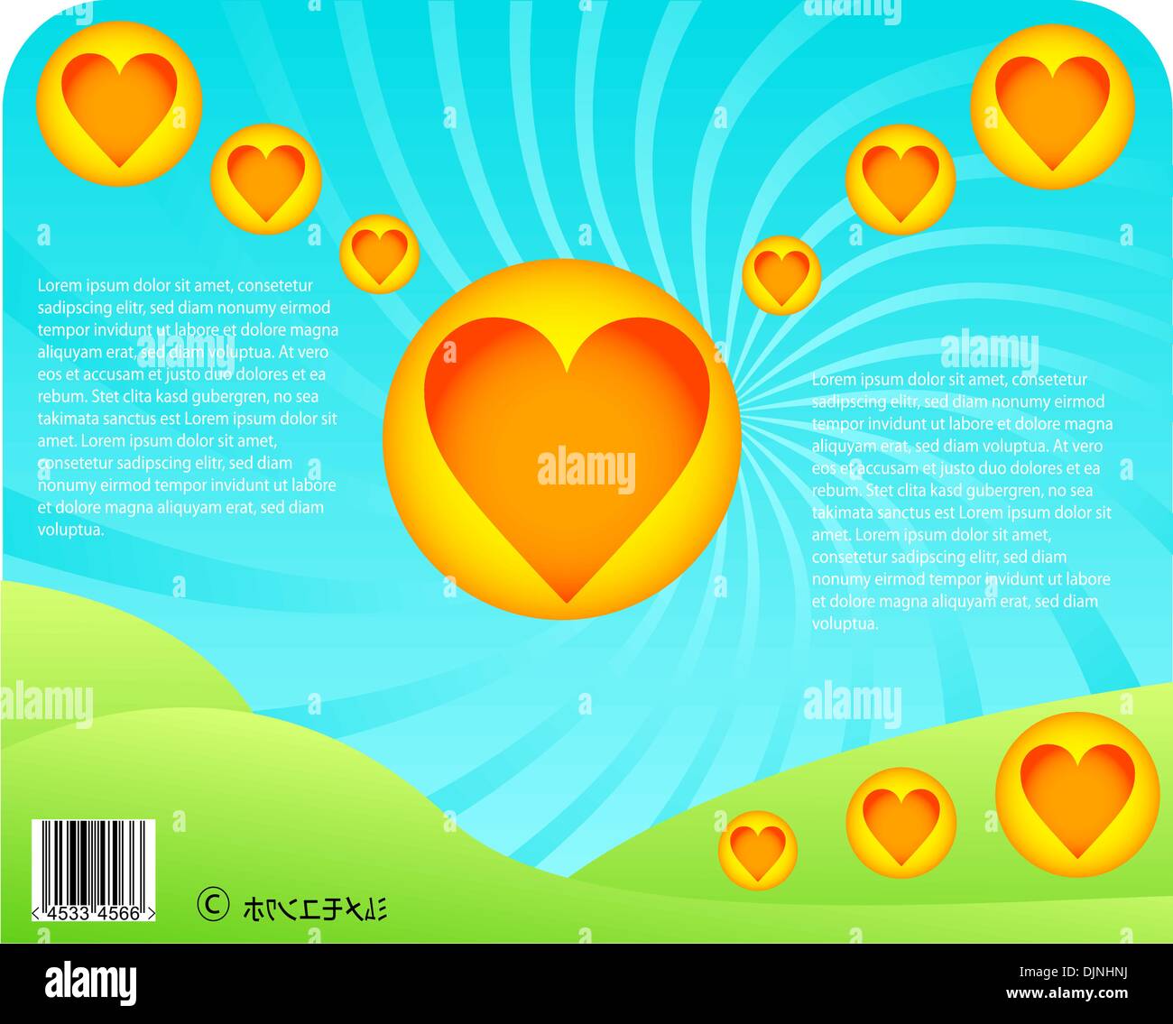 Anime valentine cuore card desin - cartoon Paesaggio estivo Illustrazione Vettoriale