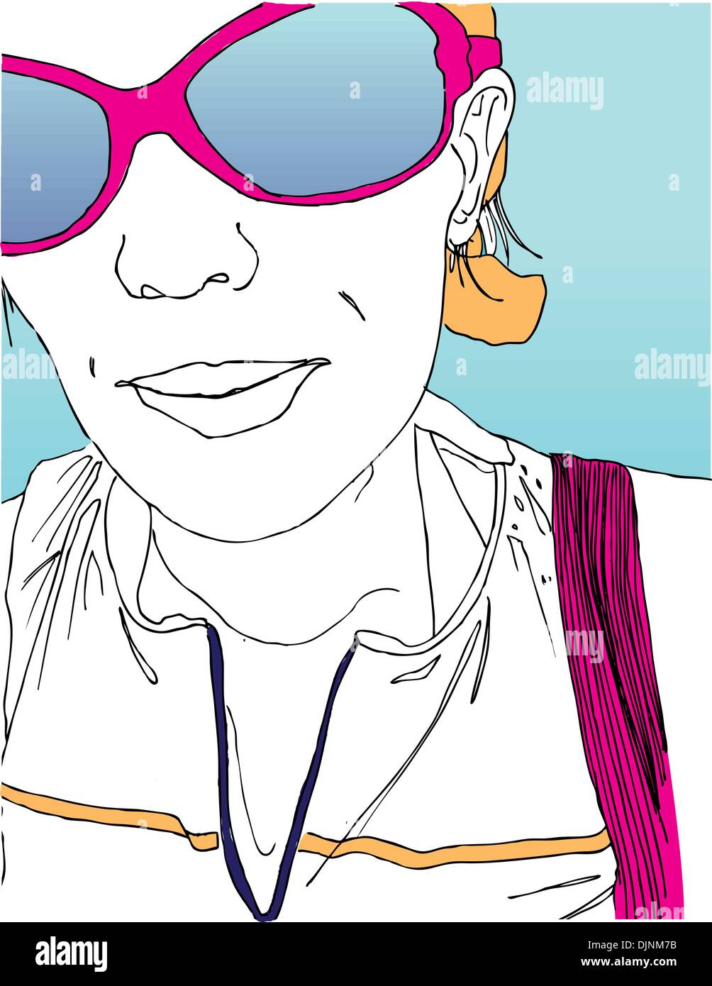 Disegno della linea della ragazza con occhiali da sole Immagine e  Vettoriale - Alamy