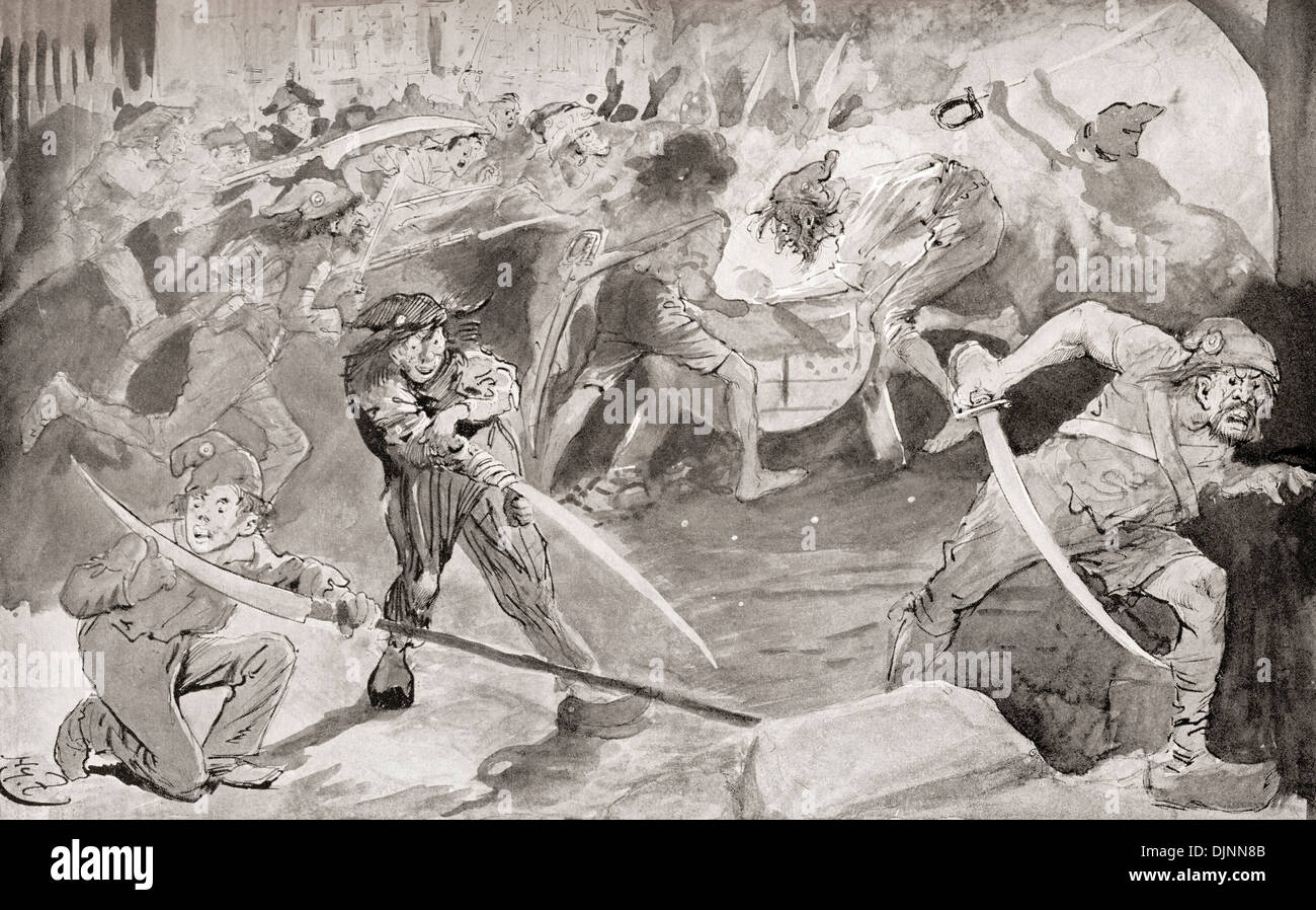 Mola. I rivoluzionari affila le armi. Illustrazione di Harry Furniss per Charles Dickens romanzo un racconto di due città. Foto Stock