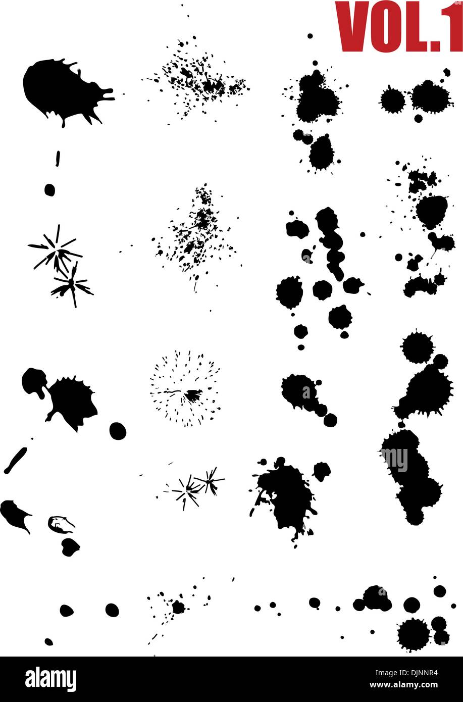 Questi sono altamente dettagliata sagome delle macchie di liquido.Possono essere utilizzati come sporcizia, sabbia, pangrattato, gesso e roba simile. Illustrazione Vettoriale