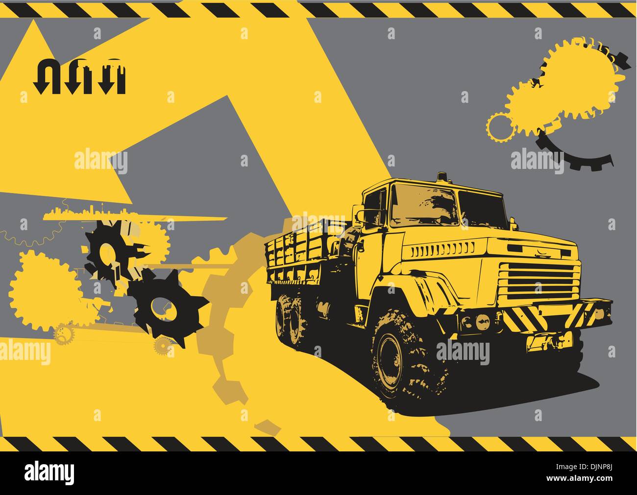 Illustrazione vettoriale di vintage carrello in un stile grunge sul background urbano Illustrazione Vettoriale