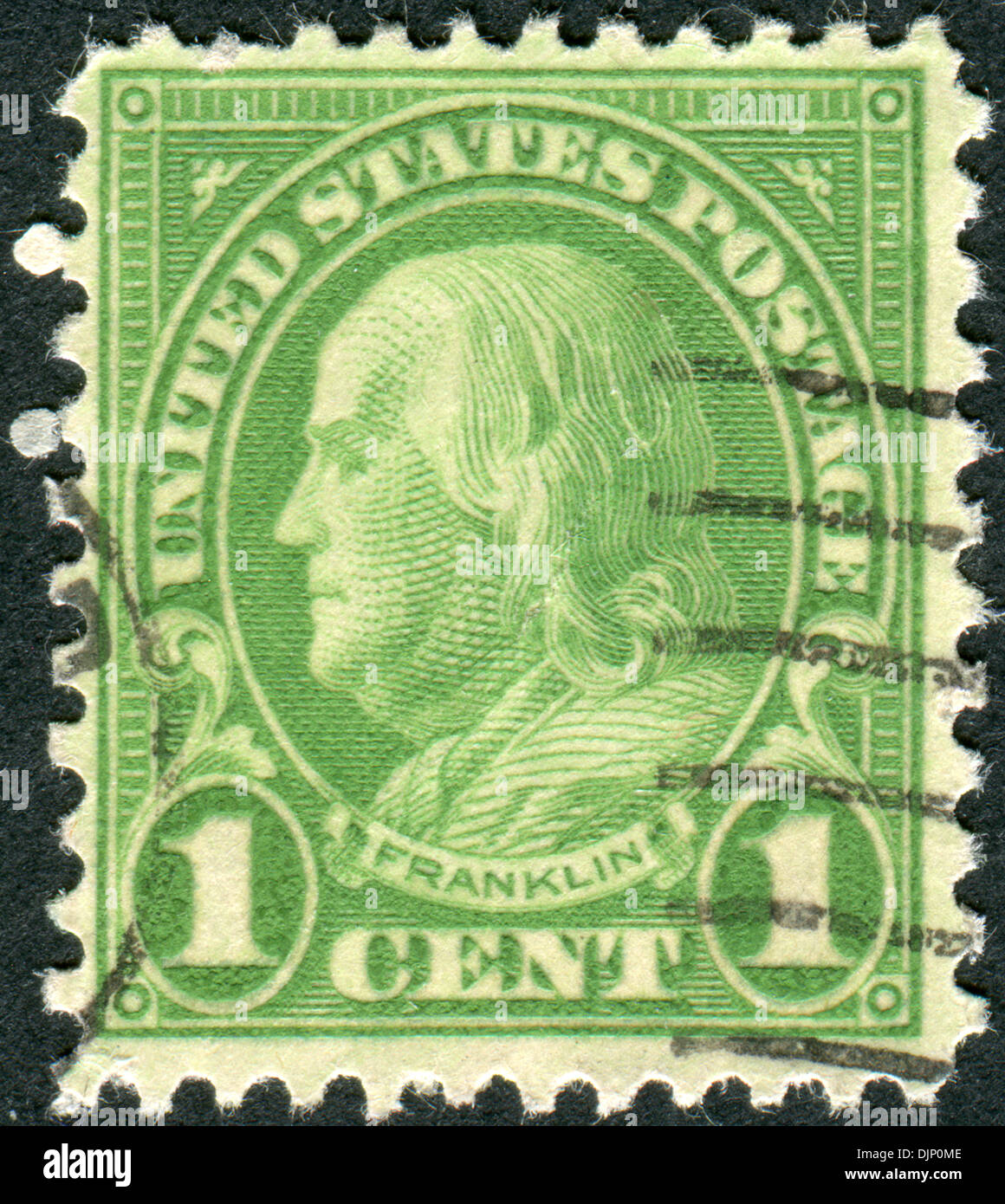 Timbro Stampato negli USA, un ritratto di sesto presidente della Pennsylvania, il fondatore di Stati Uniti, Benjamin Franklin Foto Stock