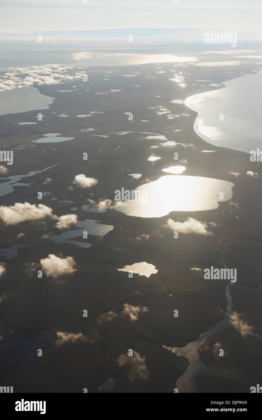 La penisola di Baldwin con Eschscholtz Bay a sinistra, Cotam di ingresso destra e Selawik Lago sullo sfondo, artiche, Alaska Foto Stock