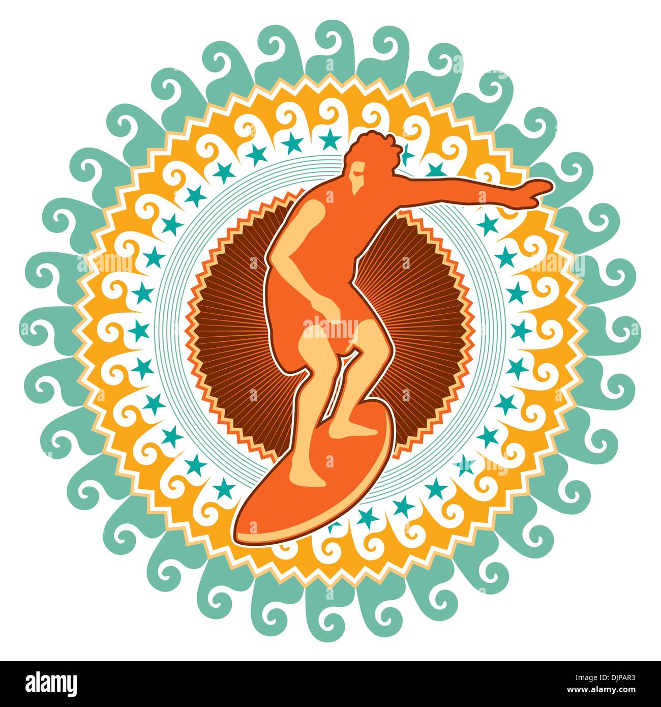 Artistica vivace emblema di surf con astrazione Illustrazione Vettoriale