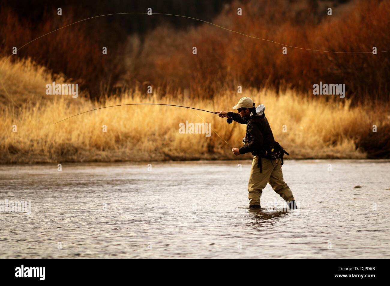 Mar 30, 2010 - Missoula, MT, STATI UNITI D'AMERICA - Fly catture dei pescatori inizio stagione tagliagole e la trota marrone nei pressi di Missoula, Montana su una bella giornata di primavera. Il pescatore pescato il pesce su asciutto vola, ninfe e emergers con canne di mosche. Le condizioni variava tra nuvoloso, sole, vento e pioggia. (Credito Immagine: © Jed Conklin/ZUMApress.com) Foto Stock