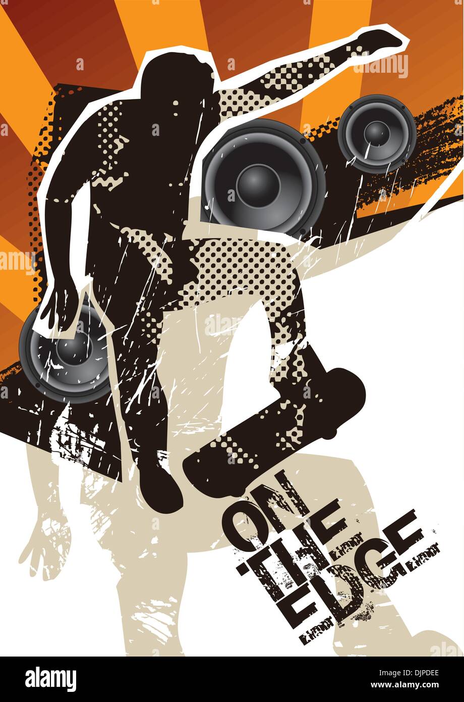 Poster con guidatore di skateboard Illustrazione Vettoriale