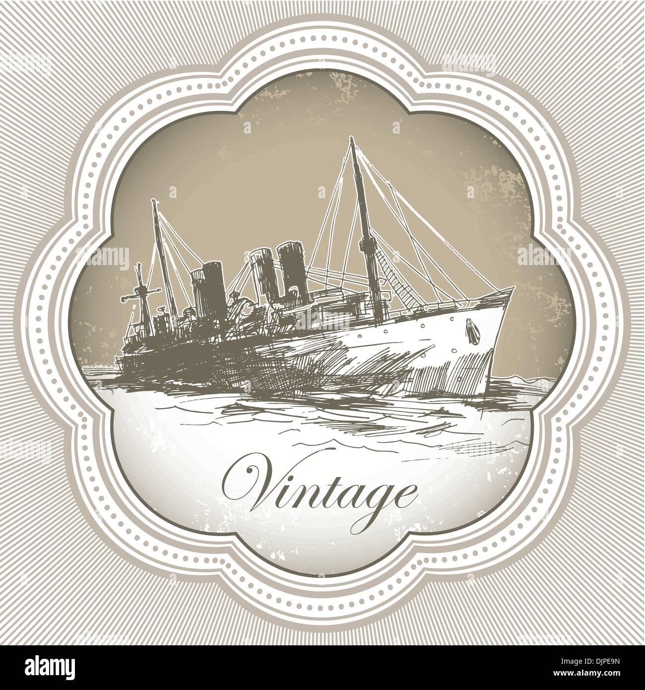 Vintage banner con old ship Illustrazione Vettoriale