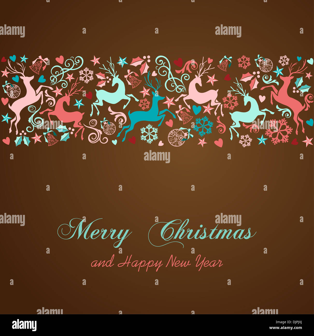 Buon Natale e Felice Anno Nuovo vintage greeting card sfondo. EPS10 file vettoriale organizzati in strati per operazioni di editing semplici. Foto Stock