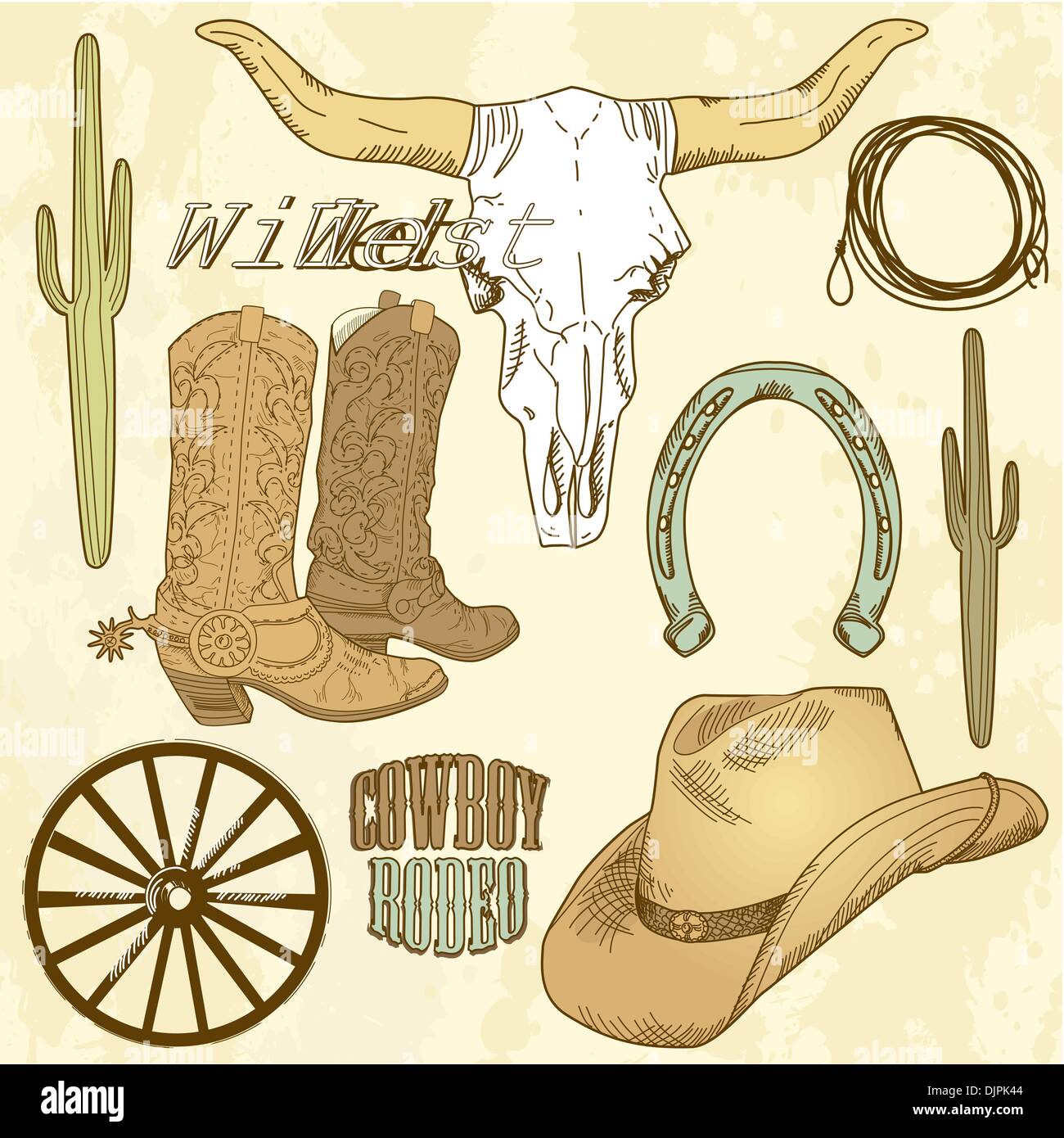 Wild West Western impostato Illustrazione Vettoriale