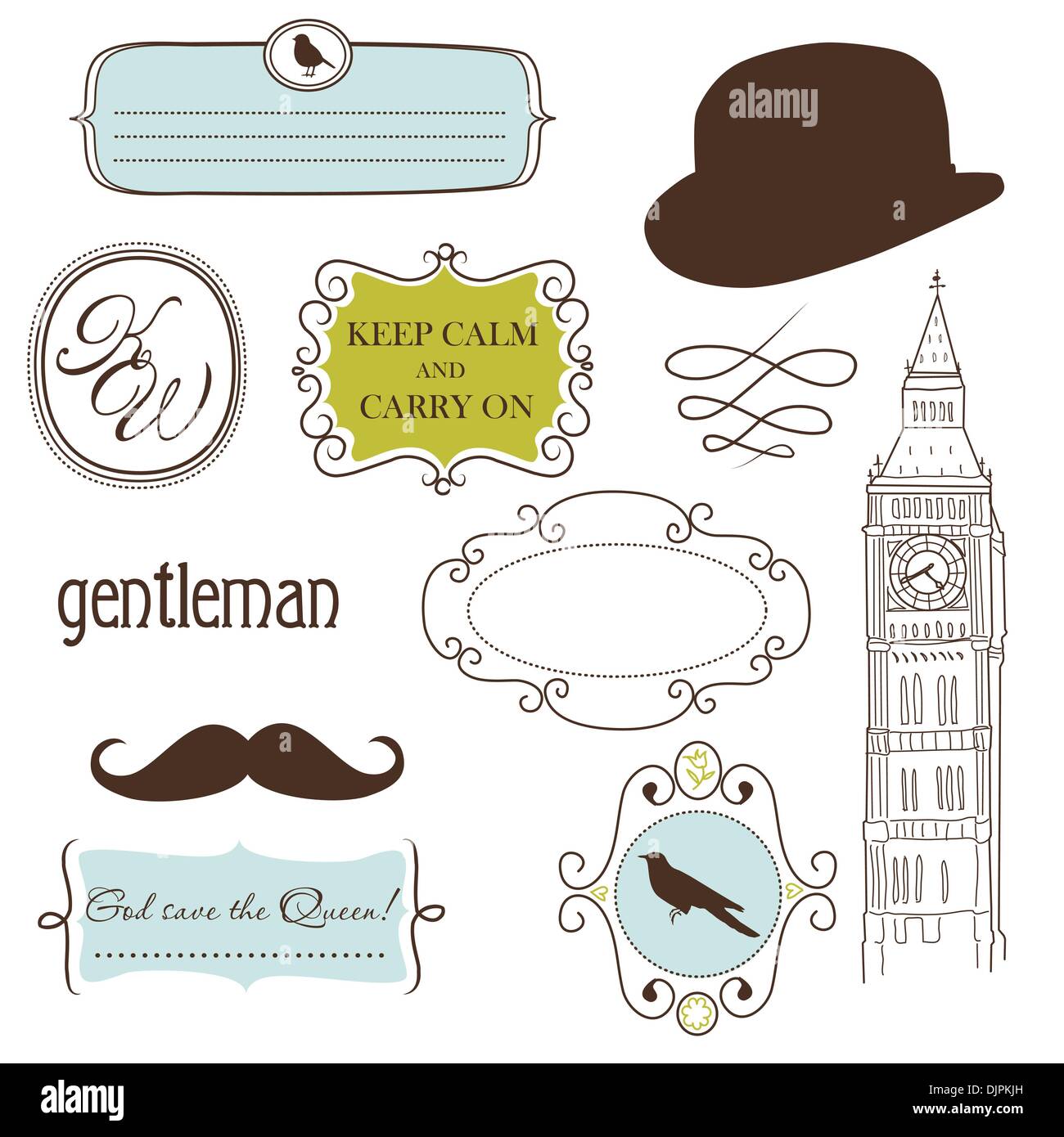 Mantenere la calma e a portare. Doodle quadri in stile britannico Illustrazione Vettoriale