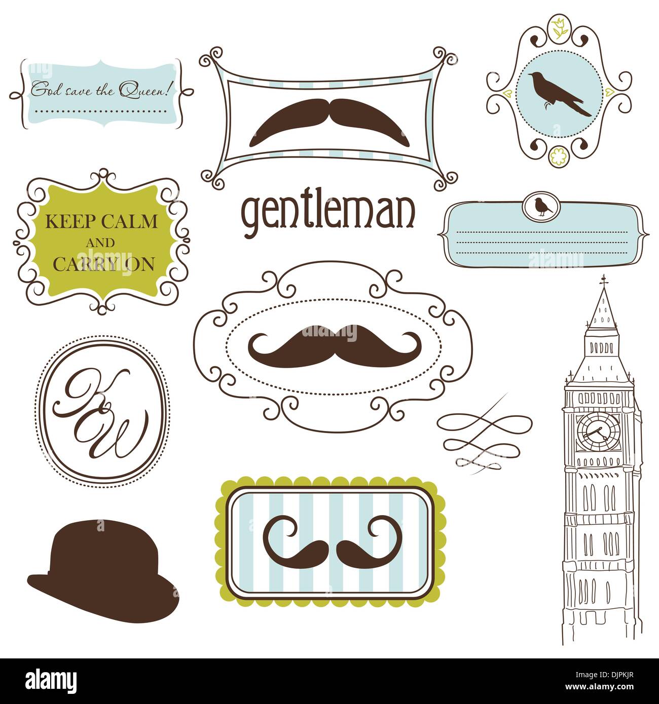 Mantenere la calma e a portare. Doodle quadri in stile britannico Illustrazione Vettoriale