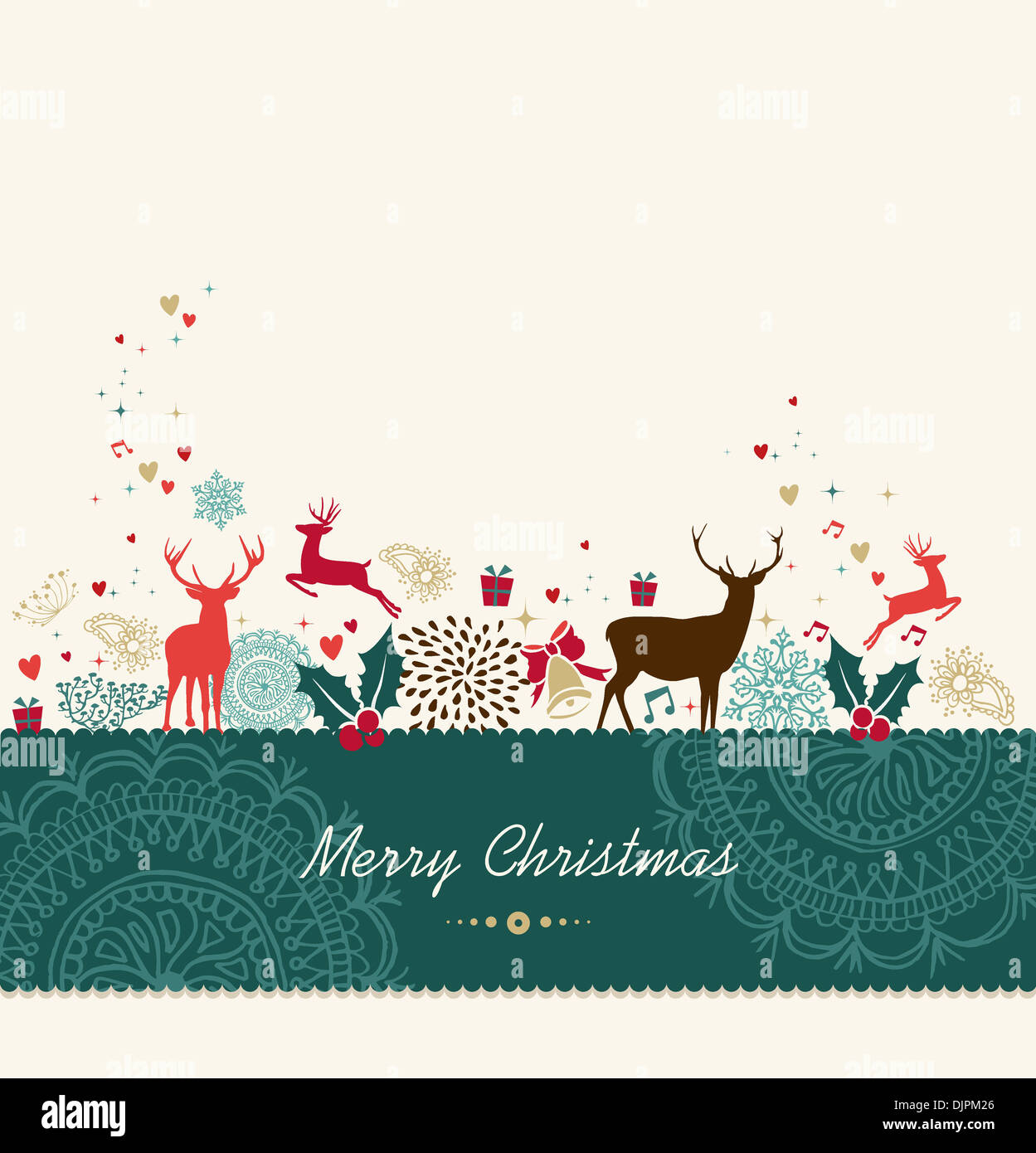 Merry Christmas card sfondo con vintage elementi vacanze composizione. File vettoriale organizzati in strati per operazioni di editing semplici. Foto Stock