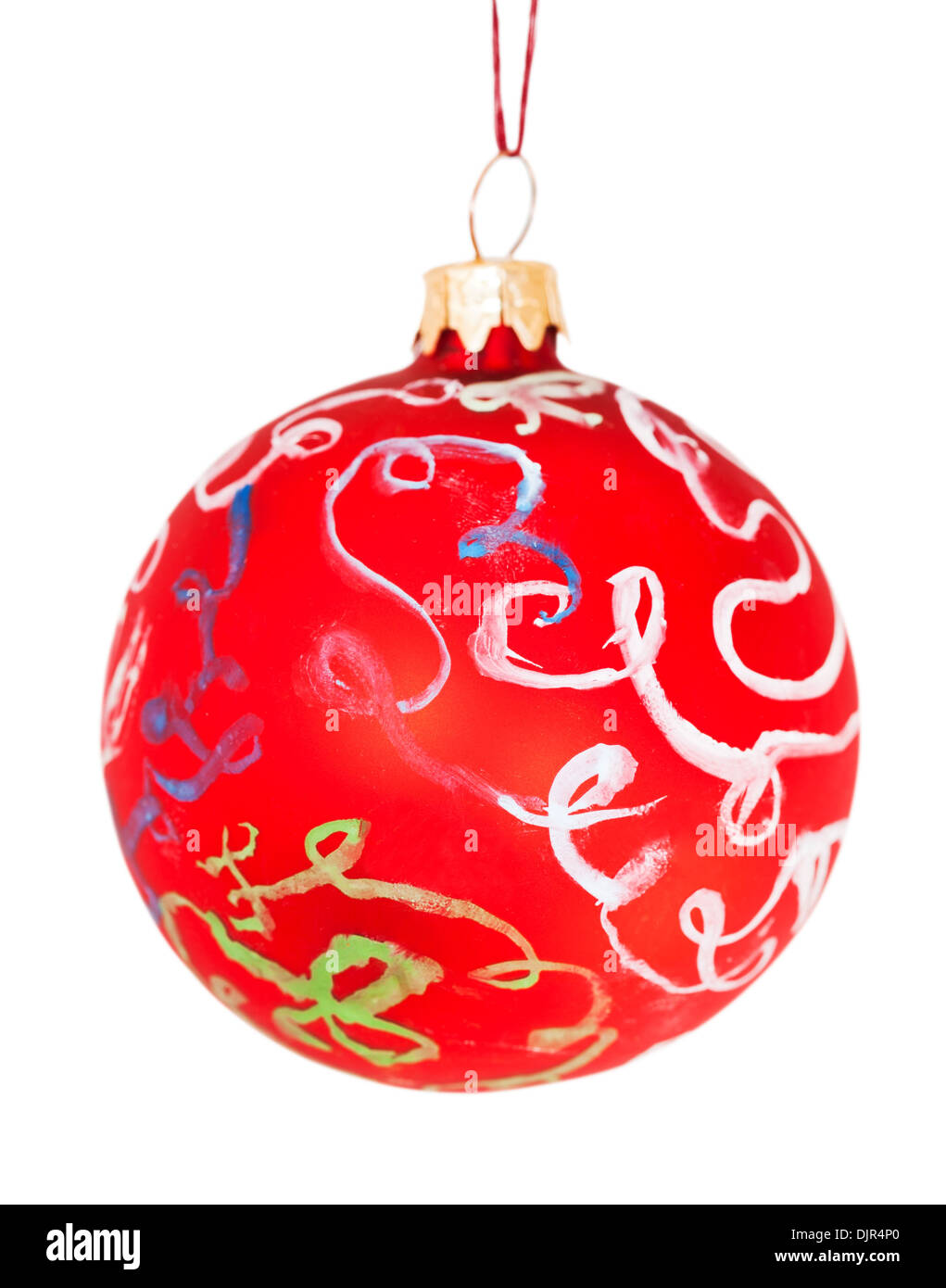 Bambini disegno - dipinte a mano decorativo rosso Xmas sfera isolata su sfondo bianco Foto Stock