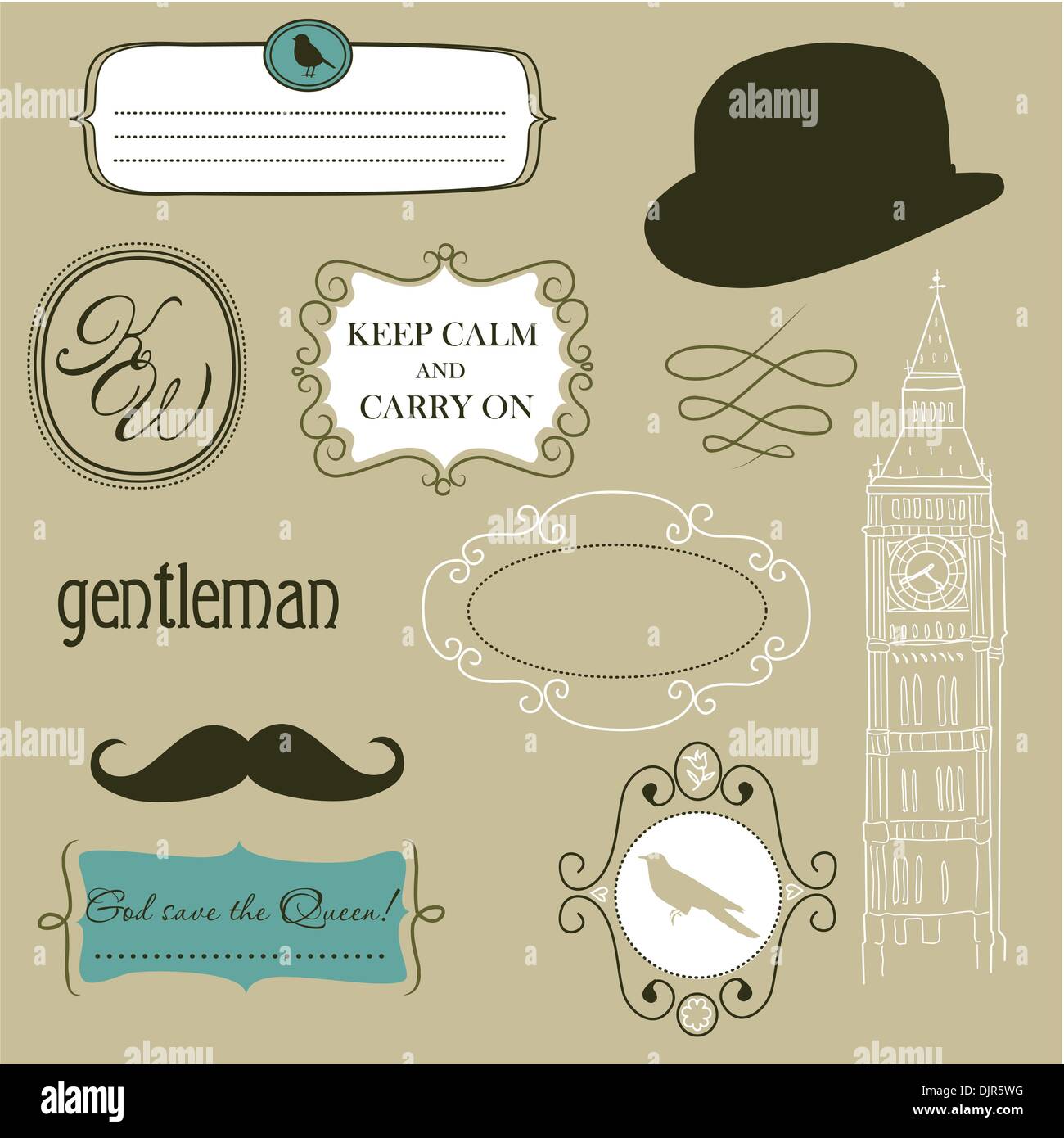 Mantenere la calma e a portare. Doodle quadri in stile britannico Illustrazione Vettoriale