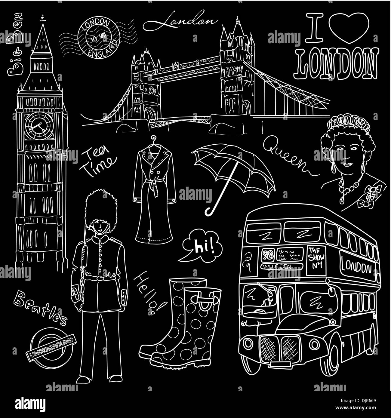 Cool scarabocchi di Londra Illustrazione Vettoriale