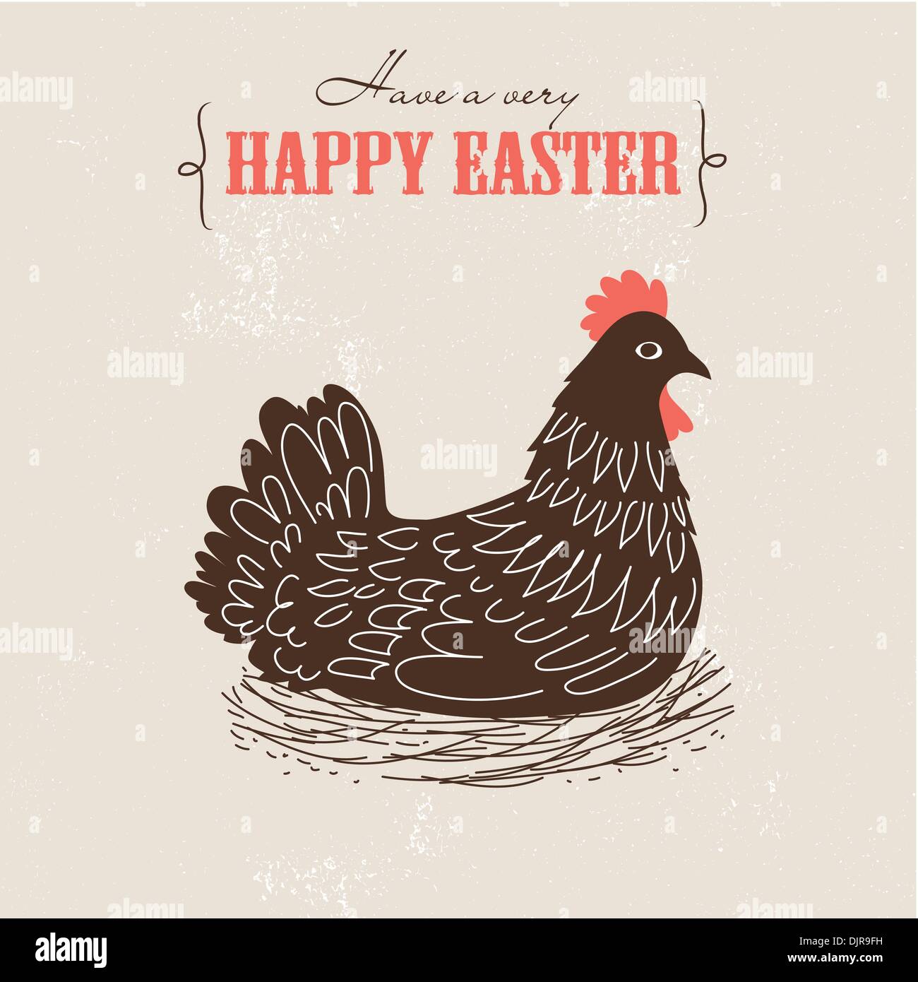 Carino Easter Card con pollo Illustrazione Vettoriale