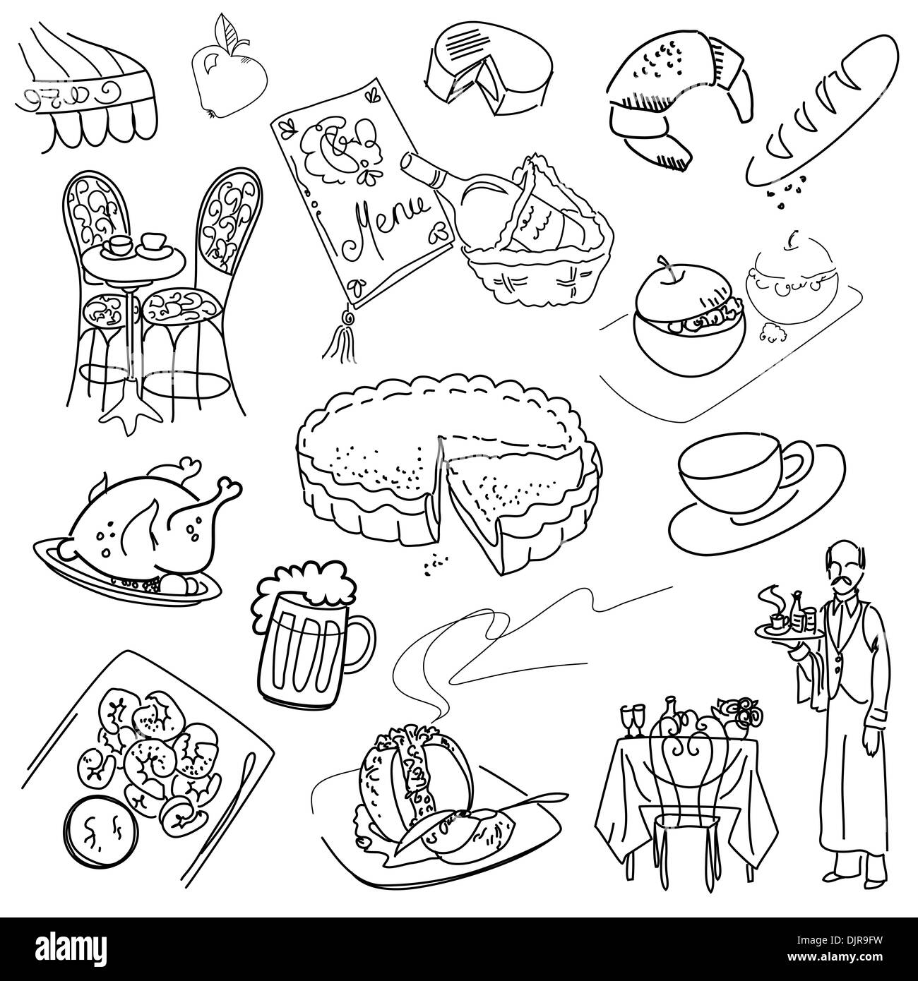 Cibo scarabocchi. Una cucina elegante. Illustrazione Vettoriale