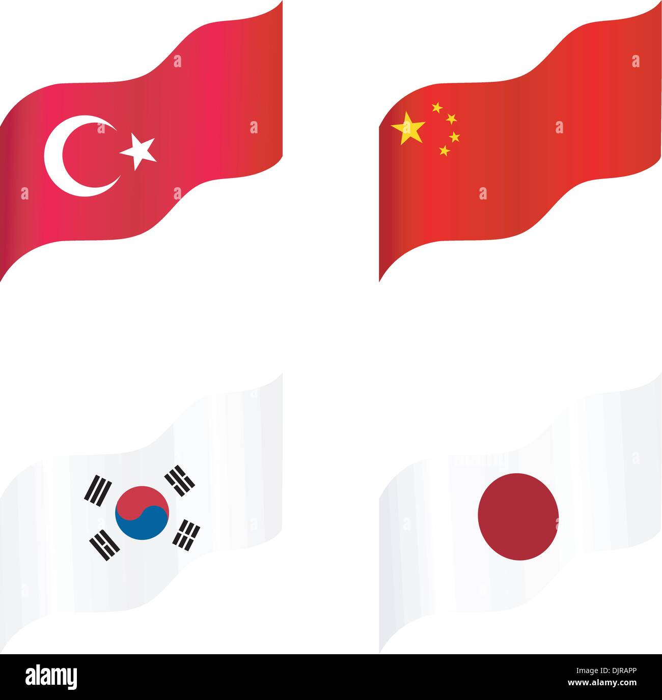 Set di bandiere di Giappone, Cina, Corea, Turchia Illustrazione Vettoriale