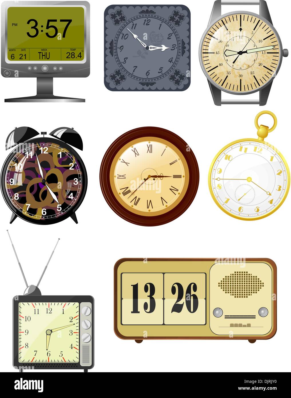 Raccolta di illustrazioni vettoriali orologio Illustrazione Vettoriale