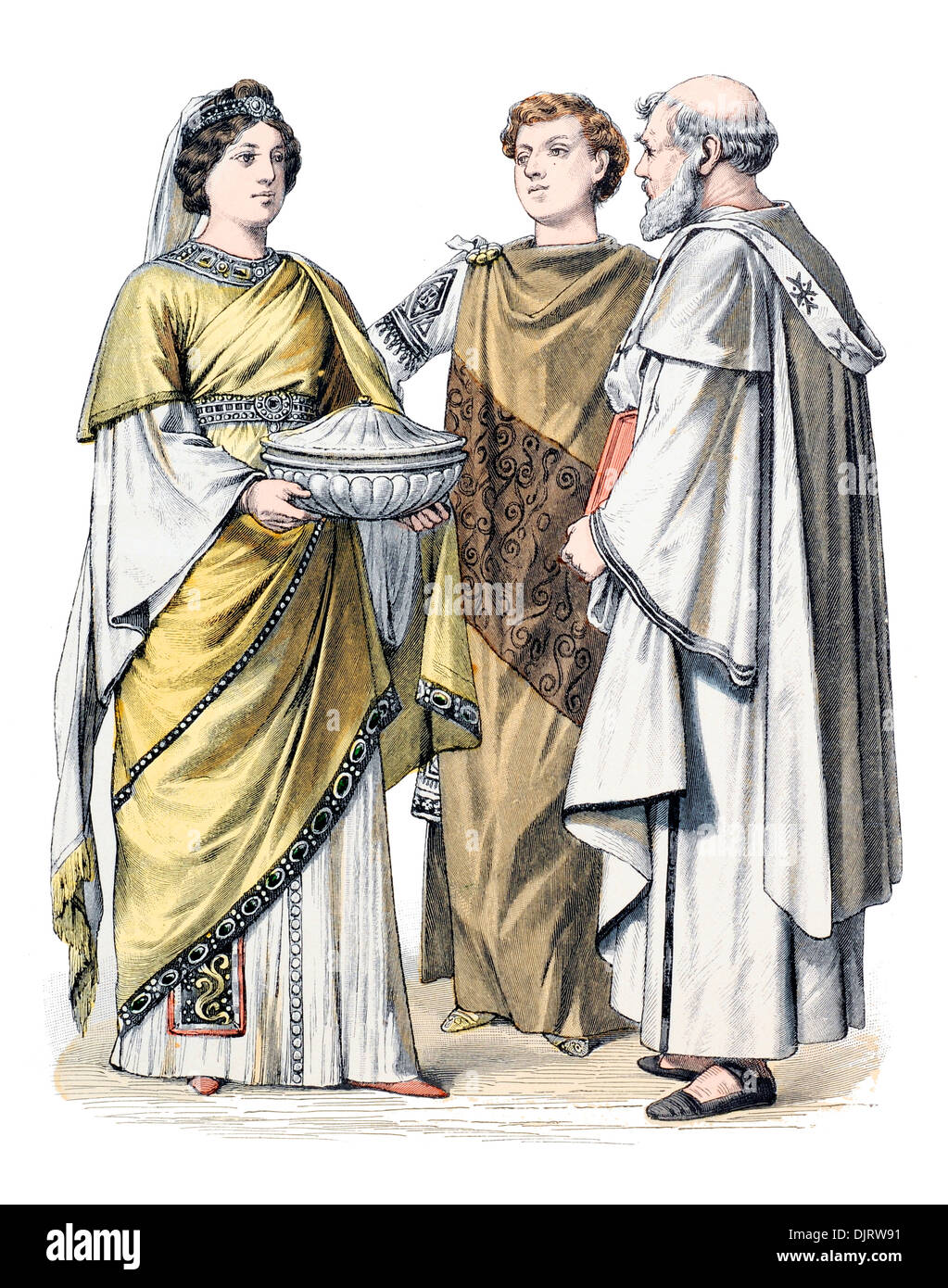 Vi secolo VI 500s Bisanzio Impero Romano d'Oriente Lady e sacerdote cristiano Foto Stock