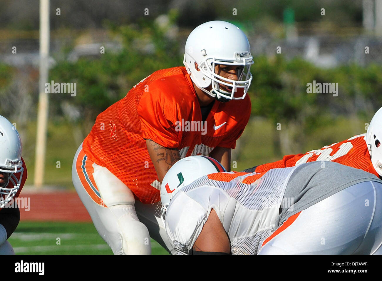 Miami Hurricanes football molla scrimmage a Traz Powell Stadium di Miami, Florida. Quarterback Stephen Morris. (Credito Immagine: © Ron Hurst/Southcreek globale/ZUMApress.com) Foto Stock