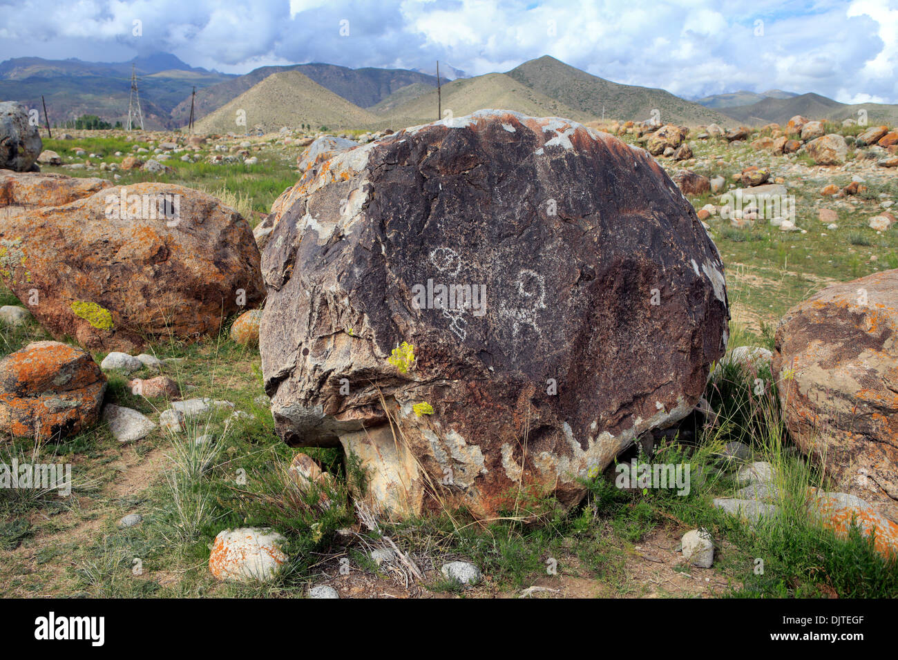 Cholpon Ata petroglifi Issyk Kul oblast, Kirghizistan Foto Stock
