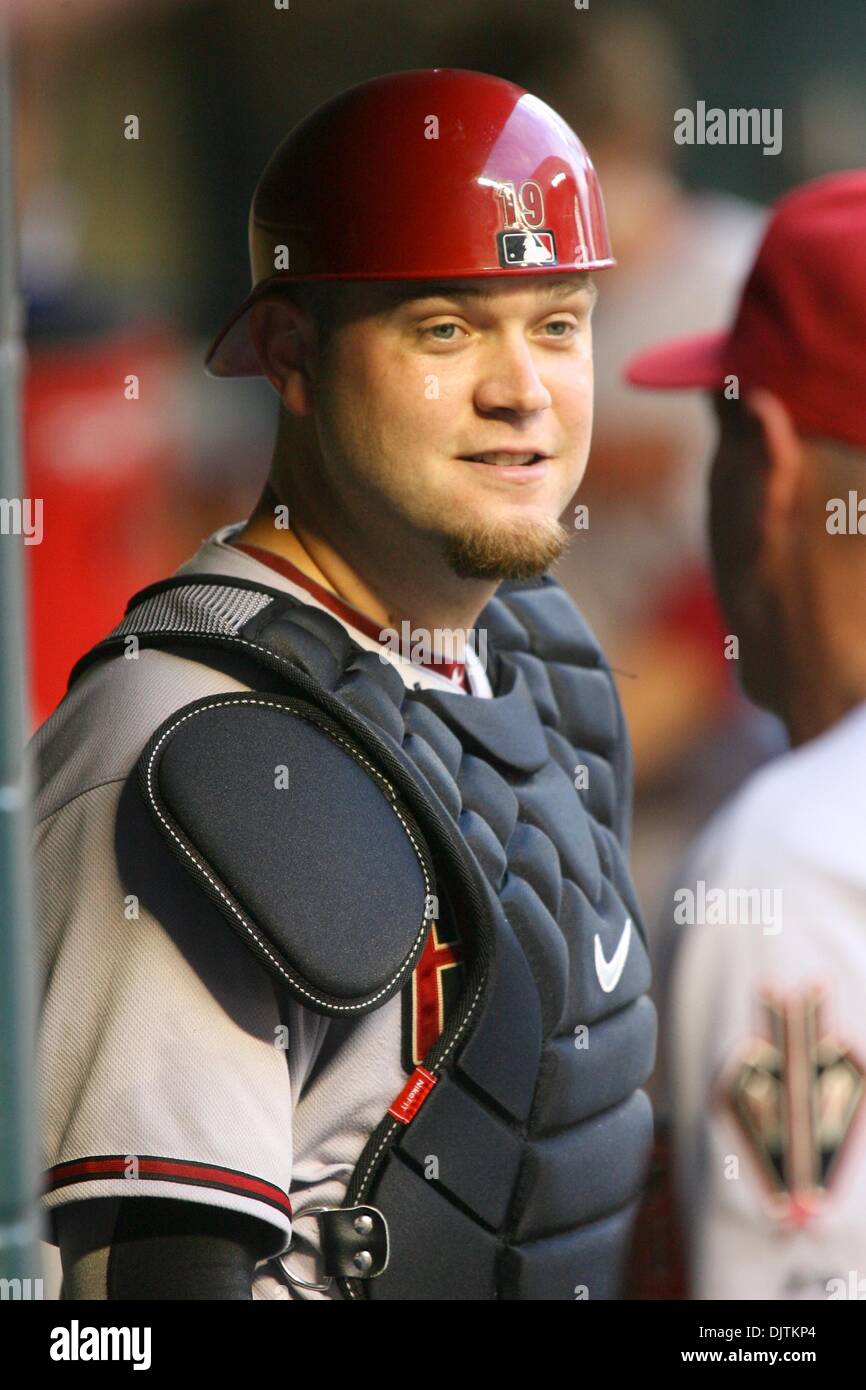 Arizona Diamondbacks Catcher Chris Snyder (19) tutte orientate e pronto a uscire. L'Arizona Diamondbacks battere Houston Astros 6 - 3 al Minute Maid Park a Houston in Texas. (Credito Immagine: © Luis Leyva/Southcreek globale/ZUMApress.com) Foto Stock