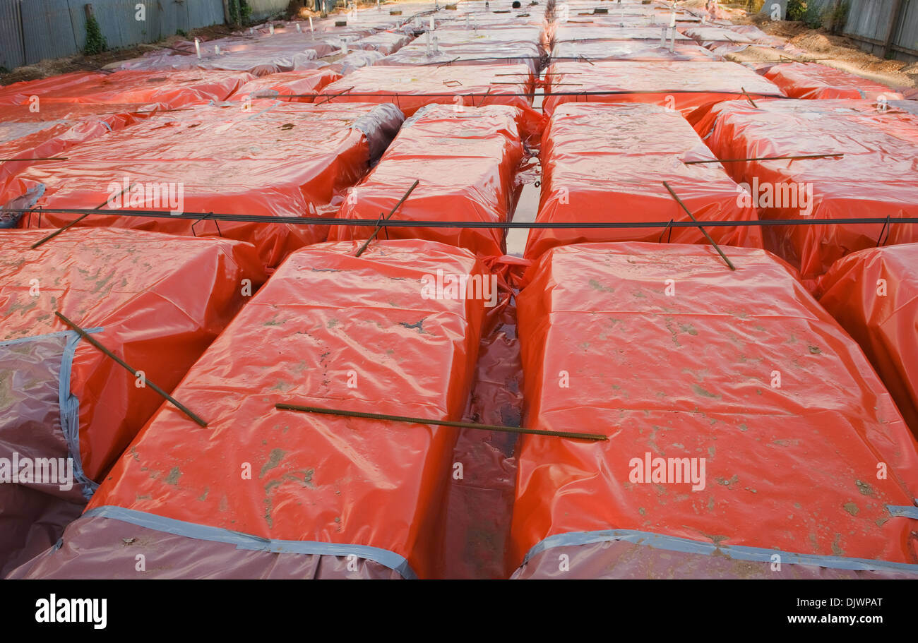 Costruzione di preparazione del sito per la fondazione della casa Foto Stock