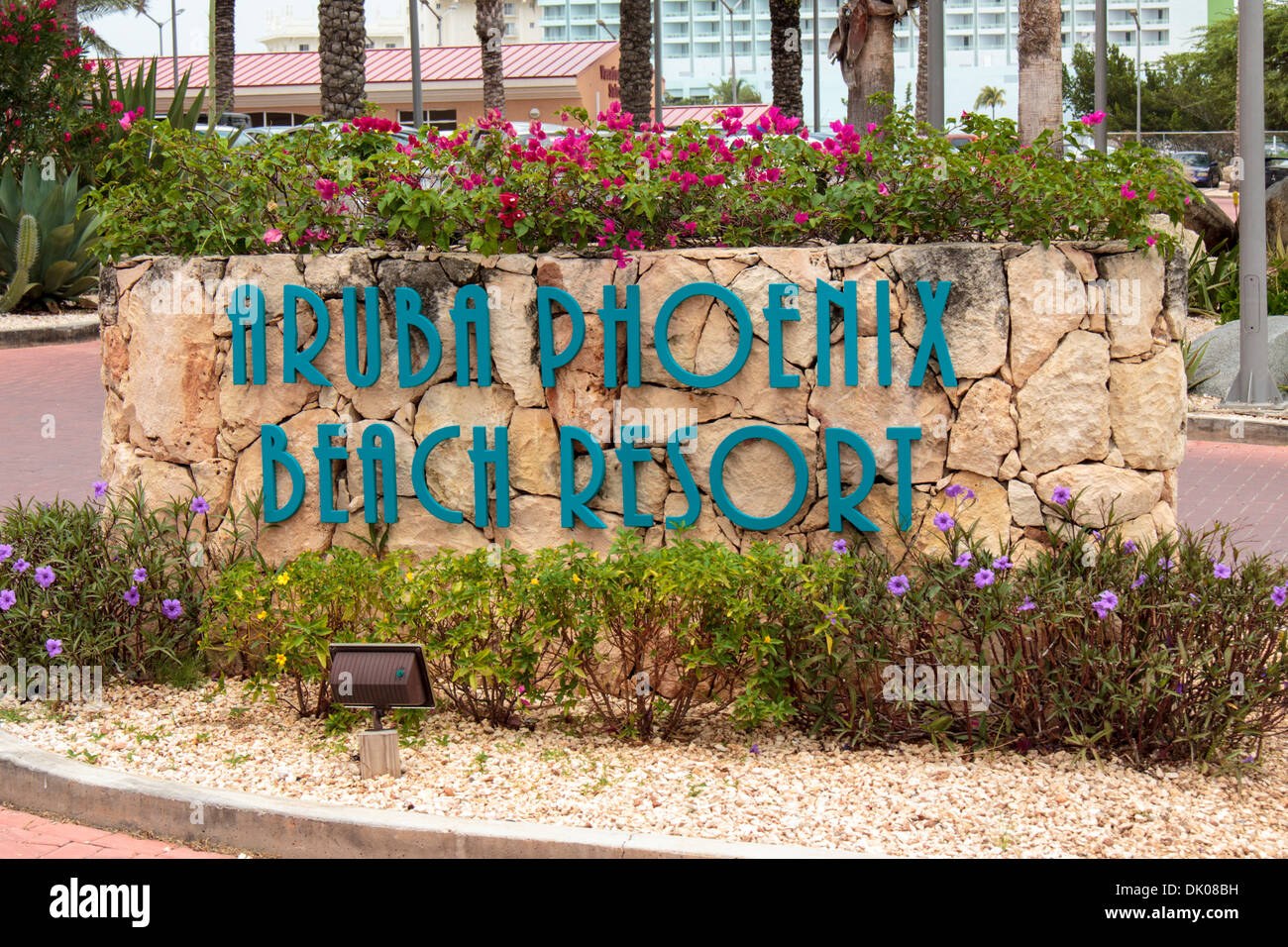 Segno di fronte al Divi Phoenix Beach Resort Aruba Foto Stock