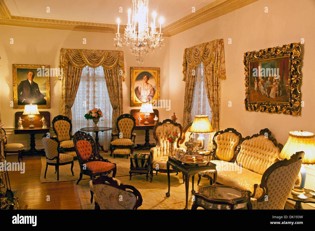 Interno di una casa soggiorno di i Bellingrath Gardens e la casa museo vicino Mobile, Alabama. Foto Stock