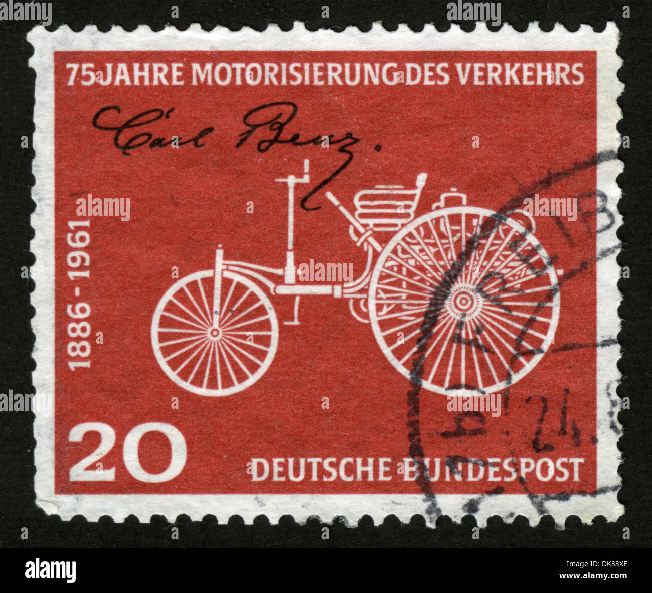 Germania, post mark, timbro timbro postale, 75 anni di motorizzazione dei trasporti Foto Stock