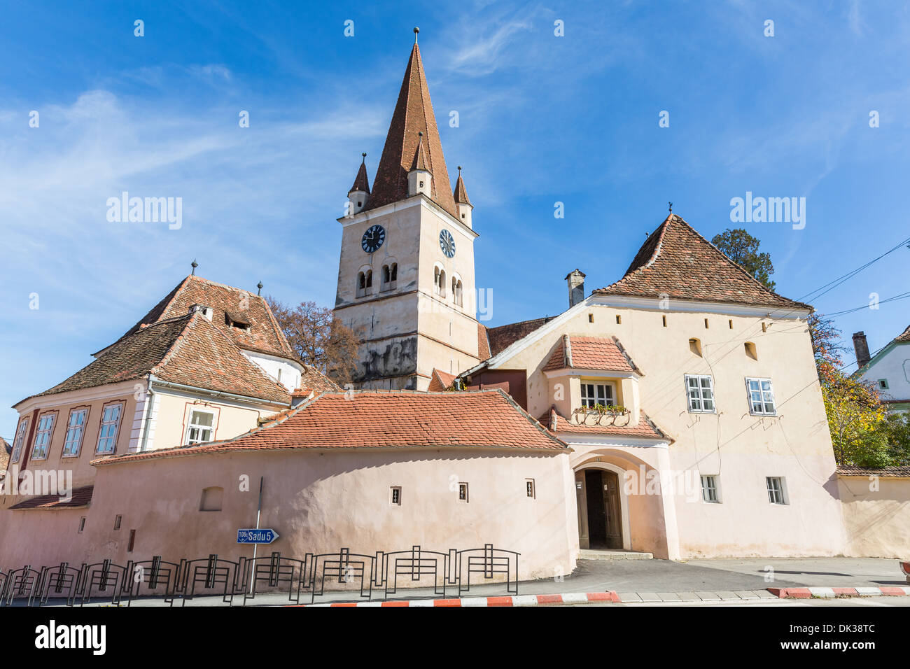 Chiesa fortificata Cisnadie, Transilvania Romania Foto Stock