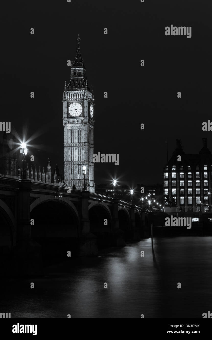 In bianco e nero il Big Ben vista dal London eye ubicazione Foto Stock