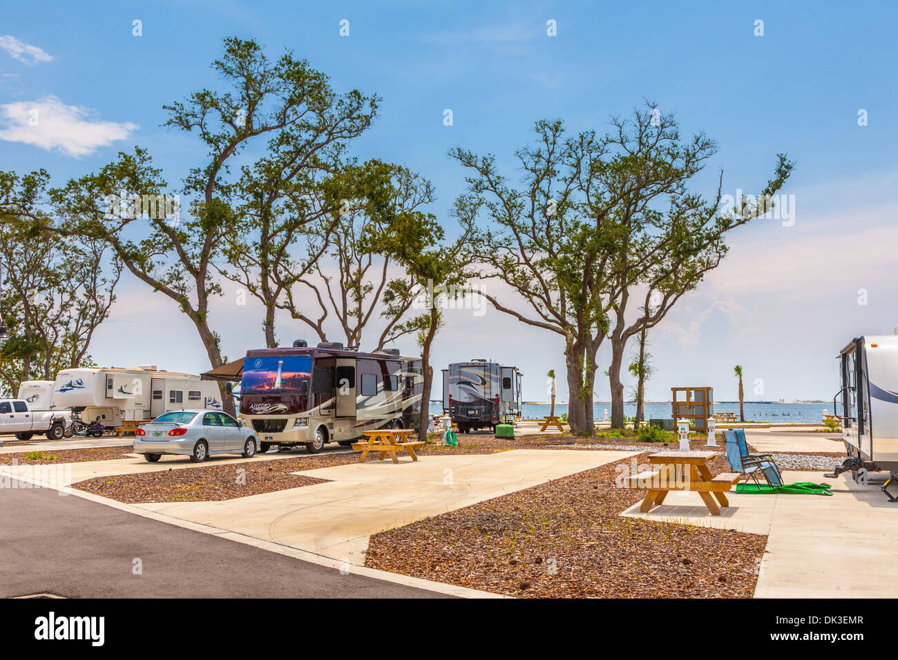 Camper e roulotte a Santa Rosa RV Resort waterfront campeggio in Navarra, Florida Foto Stock