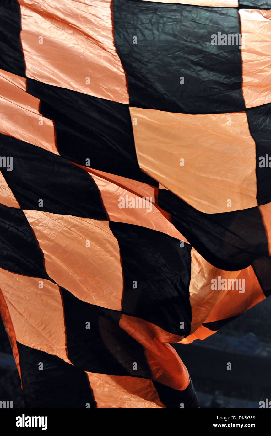 Shakhtar bandiera durante il match tra (Shakhtar Donetsk, Ucraina) e Bayer 04 Leverkusen, Germania) Foto Stock
