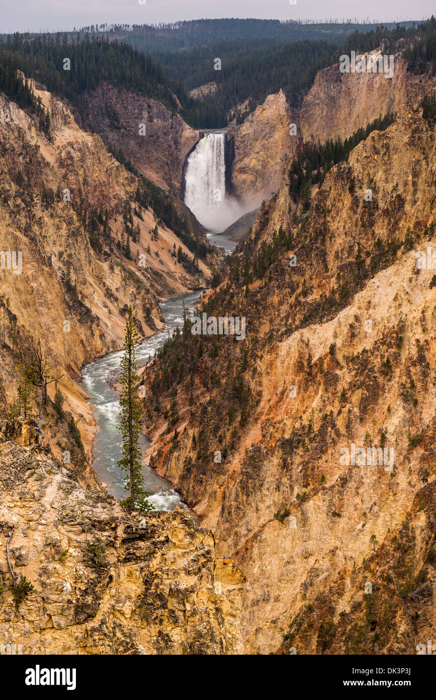 Fotografia di cascate inferiori di Yellowstone River, girato a destra dopo una tempesta. Foto Stock