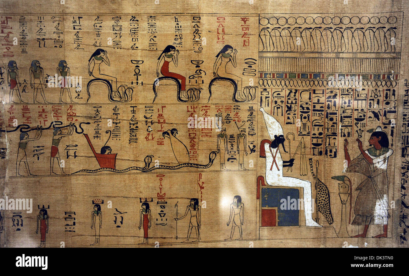Libro di ciò che è nel mondo dell'oltretomba (Amduat). Il papiro. Corsivo geroglifico. Terzo Periodo Intermedio. Xxi dinastia. Tebe. Foto Stock