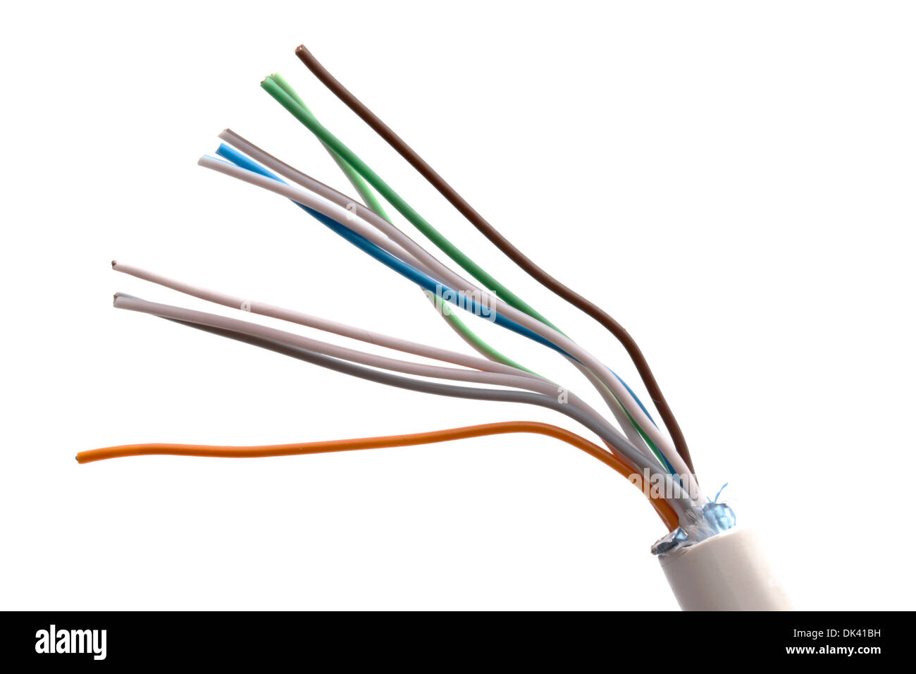 Cavo ethernet tagliato con fili colorati, ideale per concetti tecnologici e di rete. Foto Stock Cavo ethernet tagliato con fili colorati, ideale per concetti tecnologici e di rete. Foto Stock