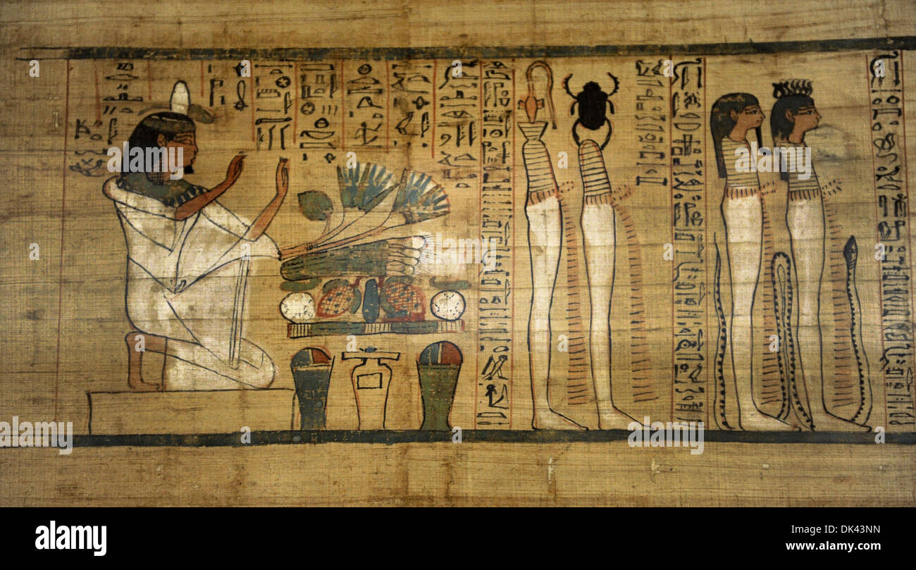 Il culto di Ra in occidente, litania di Ra. Il papiro. Terzo Periodo Intermedio. Xxi dinastia. 1075-946 BC. Tebe, Egitto. Foto Stock
