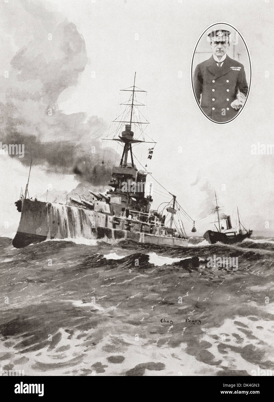L ammiraglio sir John Jellicoe nave ammiraglia, ferro Duca, essendo coaled in mare Foto Stock