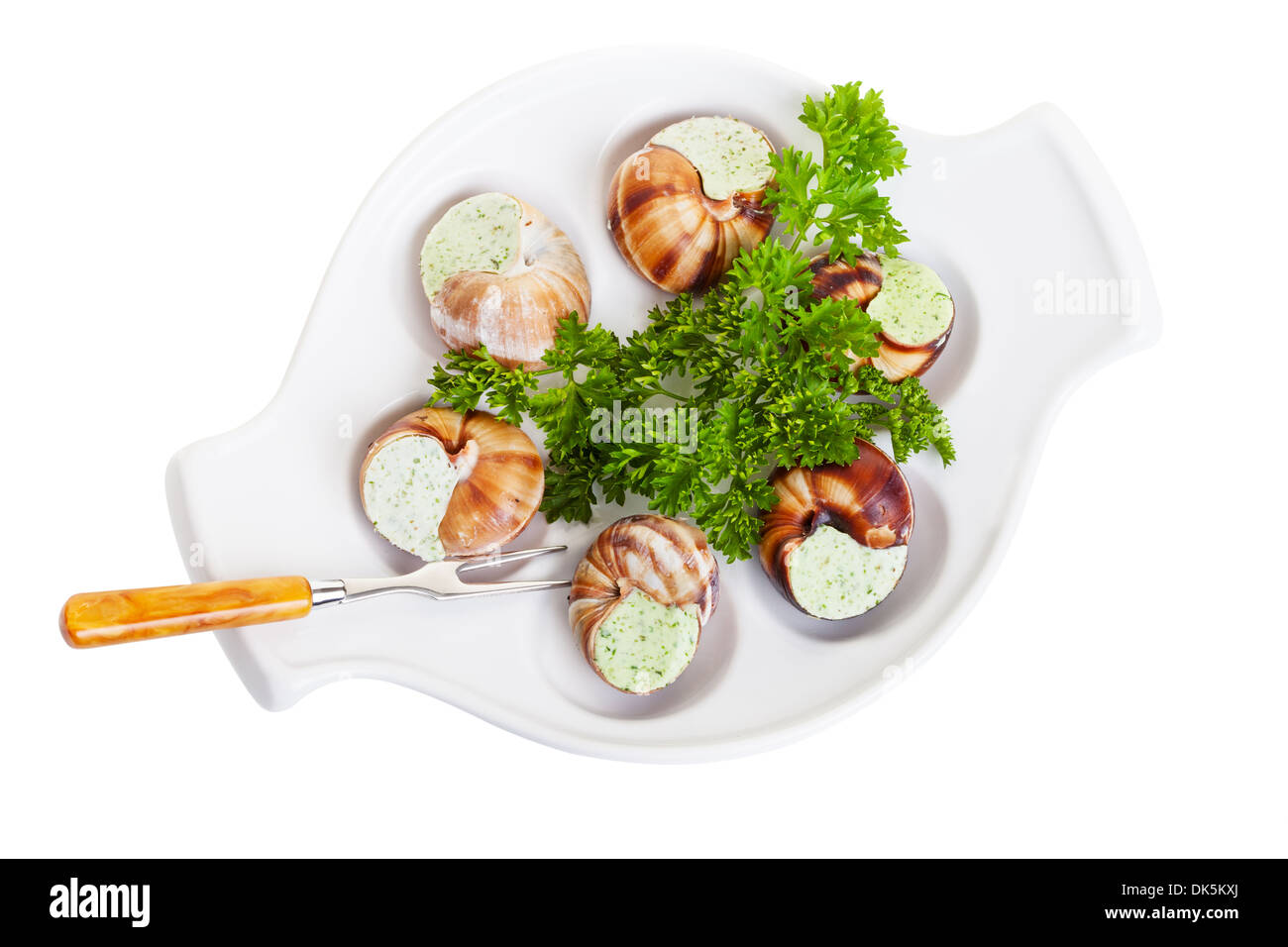 Escargot lumache con burro all'aglio ed erbe fresche Foto Stock