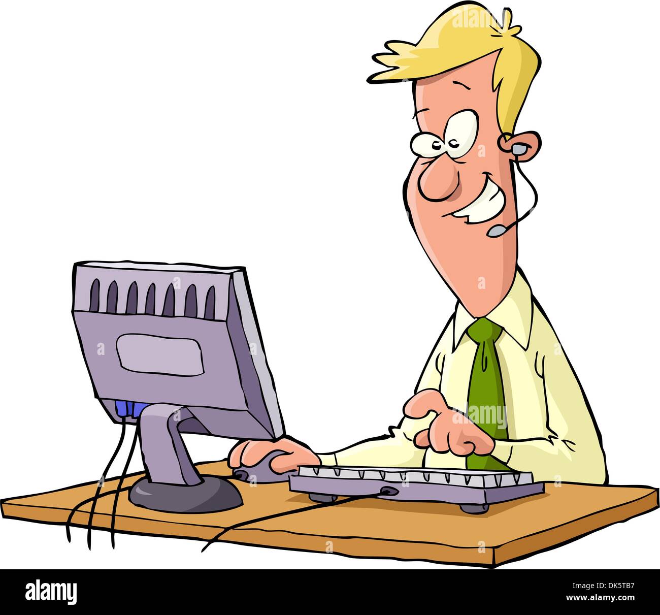 Operatore di uomo con cuffia serve i clienti vettore Illustrazione Vettoriale