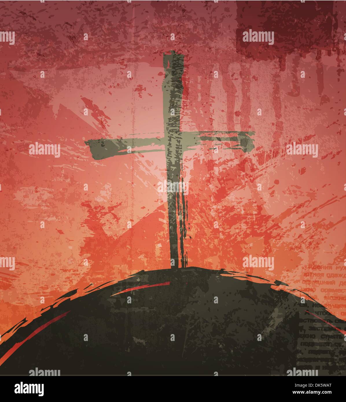 La croce sul grunge background. Il concetto biblico. Tramonto Illustrazione Vettoriale
