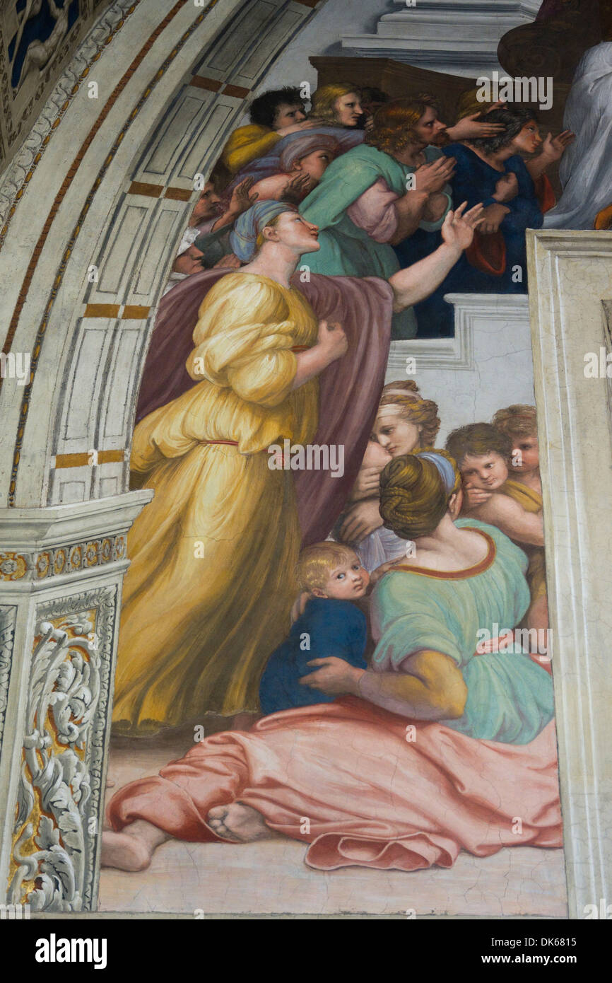 Dettagli dalla Messa di Bolsena, un affresco progettato e dipinto da Raffaello (Raffaello Sanzio da Urbino) nel Palazzo Apostolico. Foto Stock