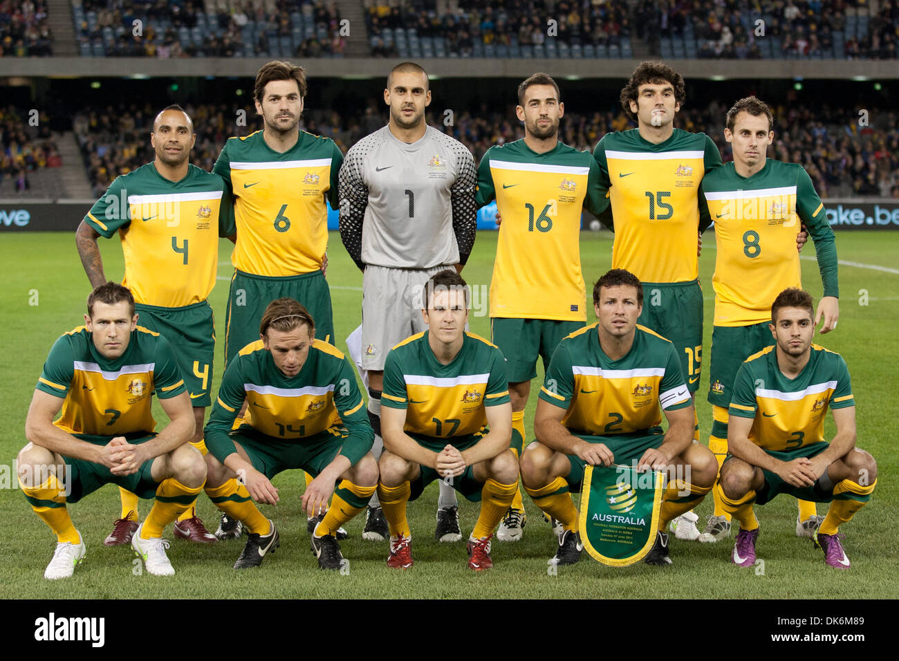 7 giugno 2011 - Melbourne, Victoria, Australia - Australian Football team  Qantas maglia della nazionale australiana per partite prima dell'Australia  contro la Serbia - Federazione Calcio Australia (calcio) corrispondono a  Etihad Stadium