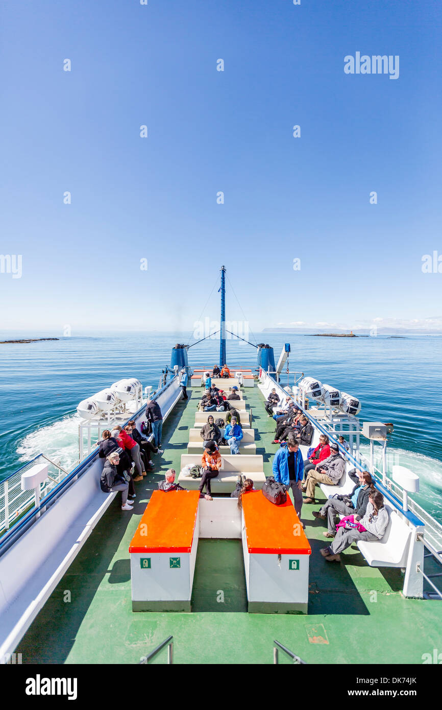 Viaggiare su un traghetto denominato 'Baldur' a Flatey Isola, Breidafjordur, Islanda Foto Stock