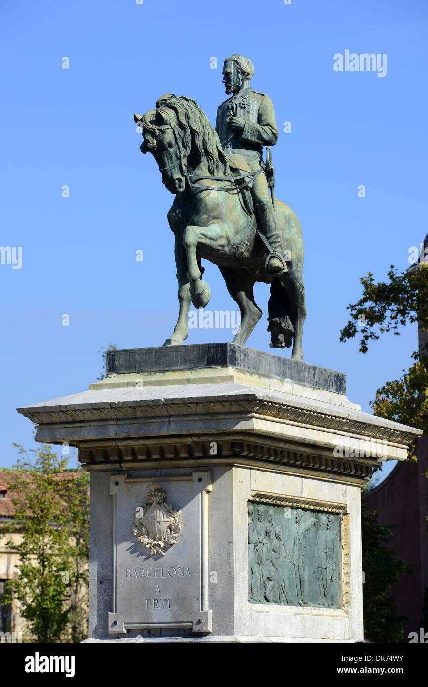 Statua di generale Prim a Parc de la Ciutadella, Barcellona, Spagna Foto Stock
