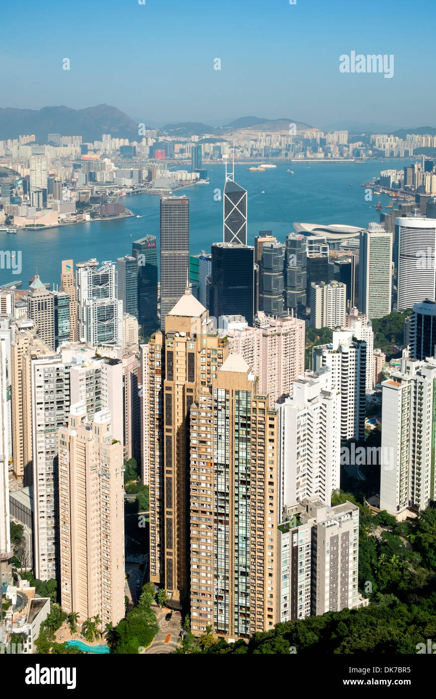 Vista della skyline di Hong Kong dal picco Foto Stock