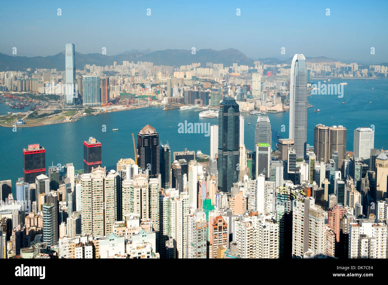 Vista della skyline di Hong Kong dal picco Foto Stock