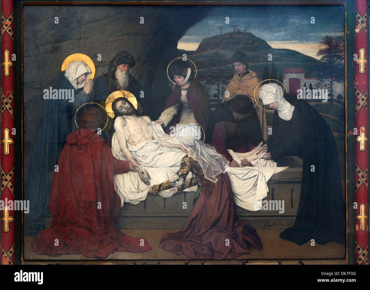 Anversa, Belgio - 5 settembre: affresco - la sepoltura di Gesù da Josef Janssens dagli anni 1903 - 1910 nella cattedrale di Nostra Signora Foto Stock